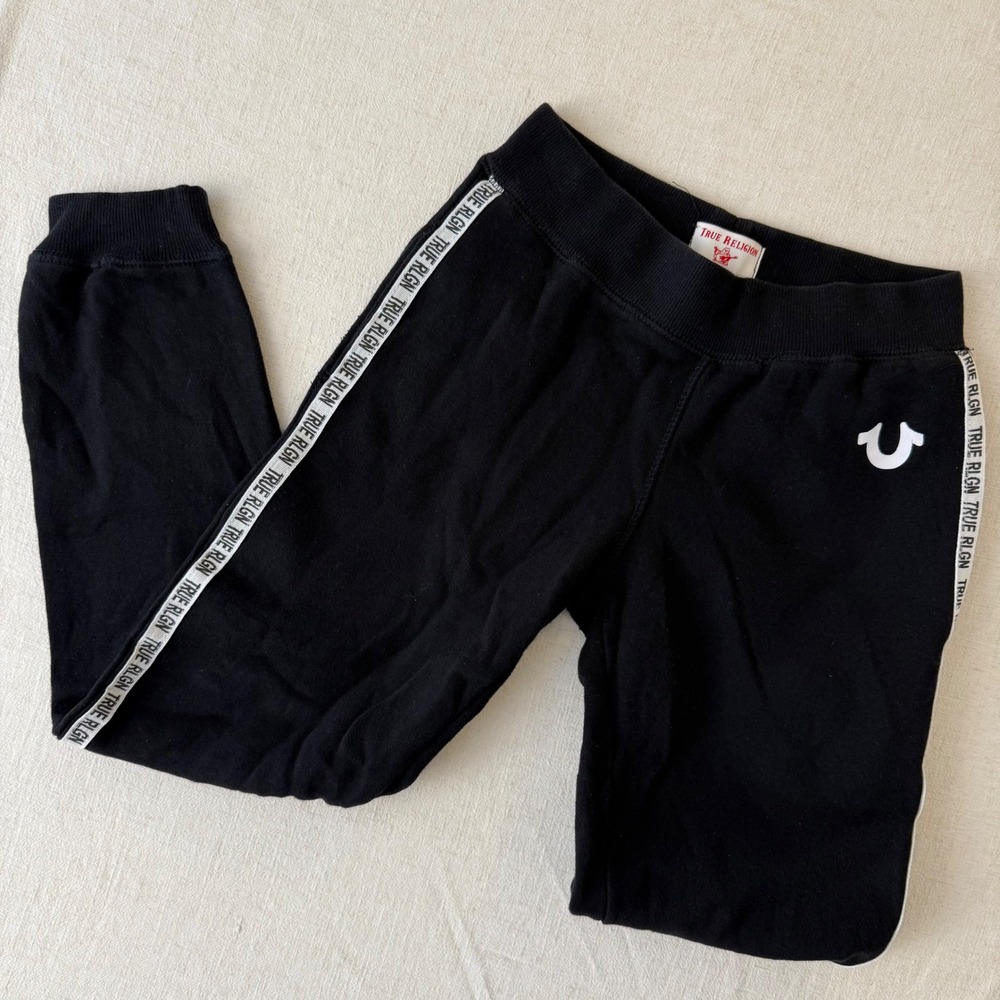 True‎ Religion Womens Logo Tape Sweatpants Black Joggers Size Medium